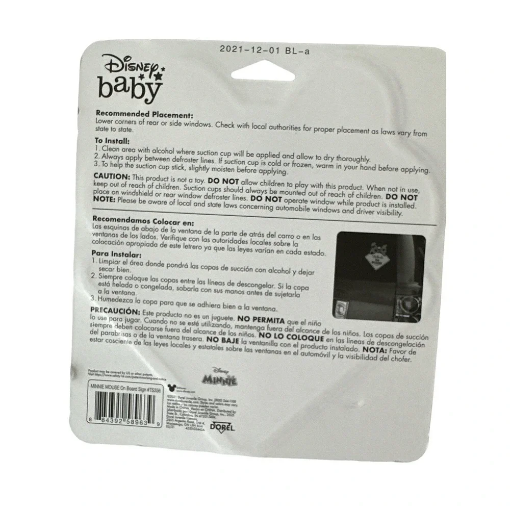 Disney Minnie On Board Safety First Sign For Your‎ Vehicle With Suction Cup Pink
